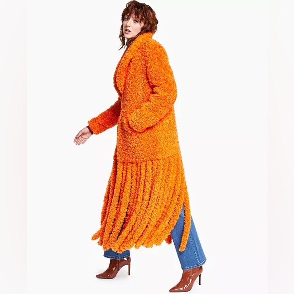 inc international concepts orange fringe coat